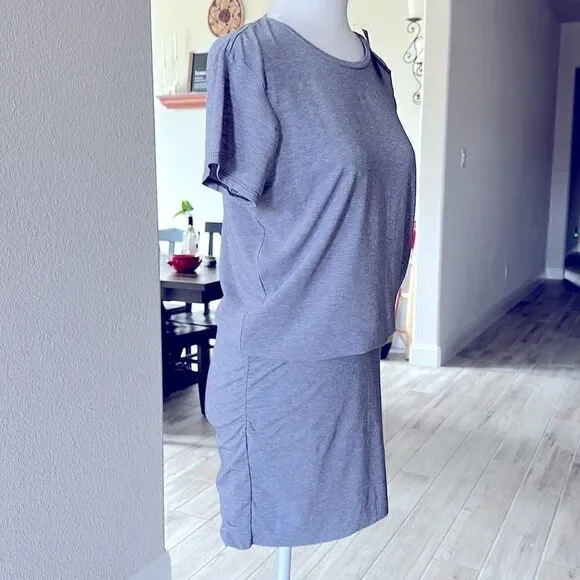 NWT Patagonia Glorya Gray T Shirt Mini Dress Ruched Short Sleeve Crew Neck S - Picture 5 of 7